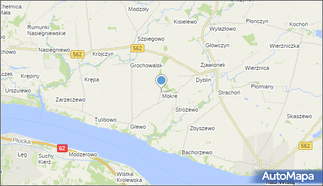 mapa Mokre, Mokre gmina Dobrzyń nad Wisłą na mapie Targeo
